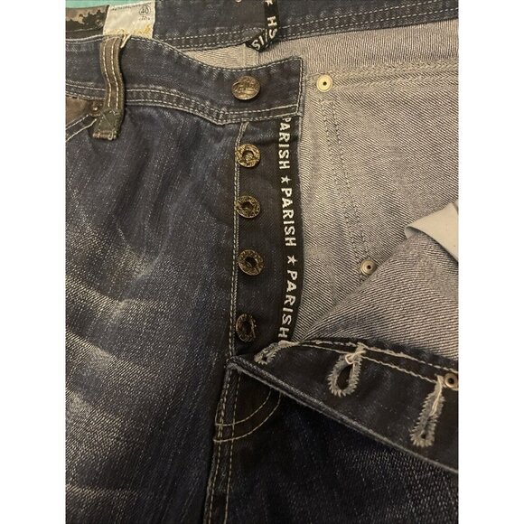 PARISH JEANS‎ health wealth wisdom & men Sz 40 Blue With Black Trim, Wide leg - Picture 6 of 16